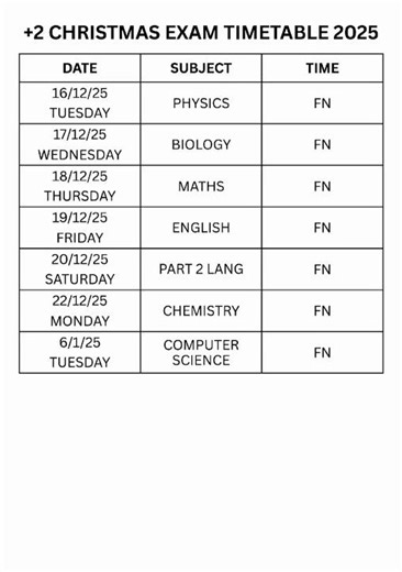 +2 CHRISTMAS EXAM TIMETABLE 2025 #plustwo #timetable #2025 #answerkey #portions