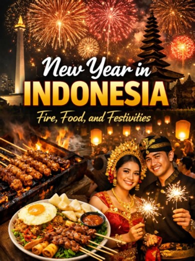 New Year in Indonesia – Fire, Food, and Festivities! 🎆 New year celebration is not just about fireworks in Indonesia — it’s a full-on cultural celebration! Families gather for “bakar-bakaran”, grilling satay, corn, or fish right on the street with laughter all around. In big cities like Jakarta and Surabaya, thousands flock to countdown parties, concerts, and beach bonfires. But in smaller towns and villages, it’s more intimate — with homemade food, prayers, and togetherness under the stars. Wh