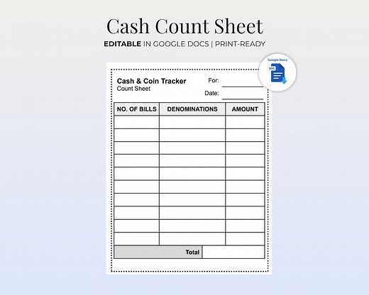 Cash Count Sheet | Cash Count Form | Cash Drawer Sheets | Closing Cash Count | Opening Cash | Daily Cash Count | Cash Drawer Count - Etsy