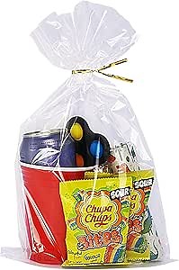 Wowfit 50 CT 9x14 Inch Clear Flat Cellophane Gift Bags with 6" Gold Twist Ties, Cello Packaging for Goodies, Decorations, and Wedding Gift Wrapping