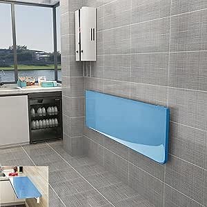 Folding Table, Wall Mounted Drop Down Table - Blue, 39.4"D x 19.7"W, Suitable for Office, Study, Bedroom, Kitchen, Dining Room, Laundry and Other Places