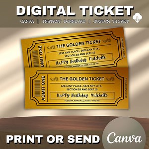 Golden Ticket Template, Printable Golden Ticket Editable Template, Golden Event Ticket, Custom Ticket Invitation, Golden Voucher Template - Etsy