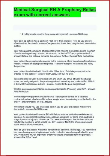 MedicalSurgical RN A Prophecy Relias Exam with correct answers new video