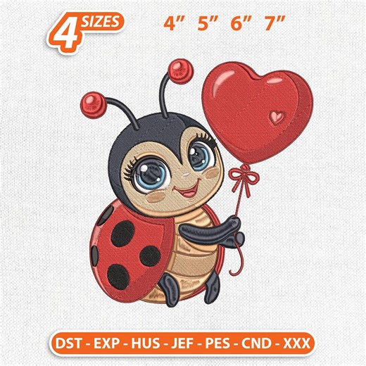 Cartoon Ladybug With Heart Embroidery Design, Spring Bug Stitch Machine Pattern, Baby Animal Design - Etsy