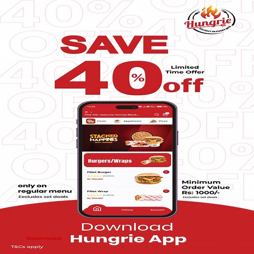 Don’t miss out! Get 40% OFF on regular menu items only on the Hungrie App. Offer for a limited time. Order now! | Hungrie