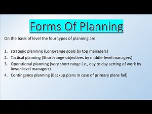 Forms Of Planning: Strategic planning, Tactical planning,Operational planning & Contingency planning