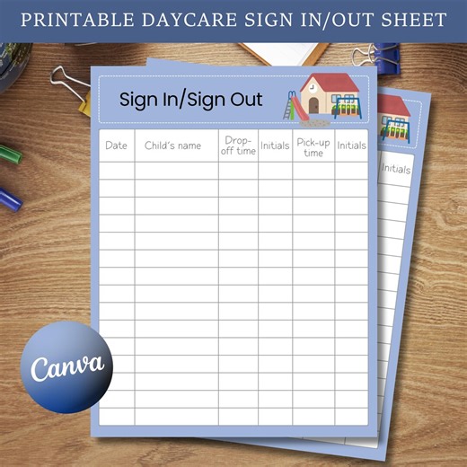 Daycare Sign in Out Sheet, Printable Preschool VPK Prek Attendance List, Summer Camp Pick up Drop off Log, Canva - Etsy