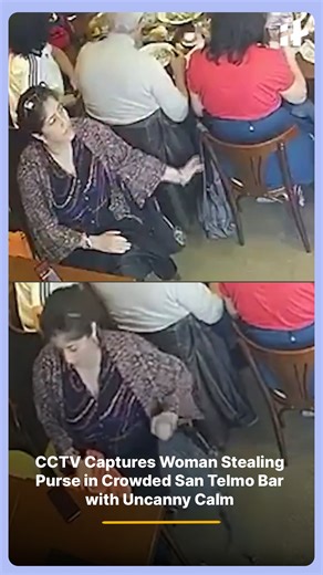 831K views · 2.4K reactions | A viral CCTV clip from a busy bar in San Telmo shows a woman calmly lifting a purse from a table after waiting for the perfect moment. The theft went unnoticed by the crowd, sparking discussions online about how easily such low-visibility crimes go undetected in public spaces. #SanTelmo #ViralVideo #CCTVFootage #TheftCaughtOnCamera #CrimeNews #BuenosAires #TrendingNow #ViralClip #CaughtOnCCTV | Indiatimes | Facebook