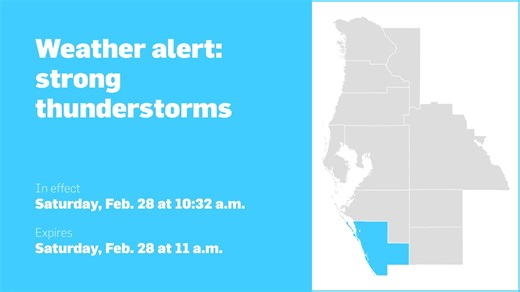 Update: Weather alert announced for strong thunderstorms in Sarasota and Charlotte counties Saturday midday