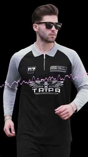 Men’s Colorblock Quarter Zip Polo Neck Full Sleeve T-Shirt