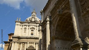 rome day time roman forum arch of septimius severus blue sky walking view 4k italy