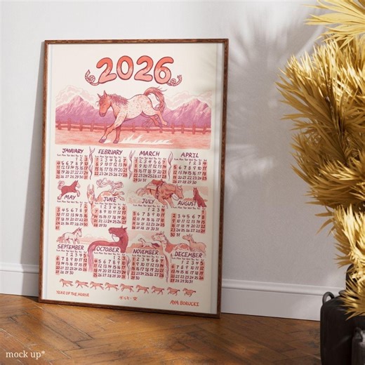 Riso 2026 Year of the Fire Horse Wall Calendar - Etsy