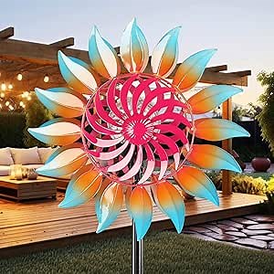 Solar Wind Spinner-Wind Spinners for Yard and Garden Metal Yard Art Kinetic Wind Spinner 75 in with Solar Powered Glass Ball for Yard Garden Backyard Lawn Decorations