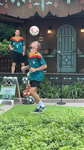 German Freestyle Soccer Duo; at Epcot for a limited time! #soccersaturday #epcot #waltdisneyworld #soccer #football #freestylesoccer #disneyover50 | DisneyOver50