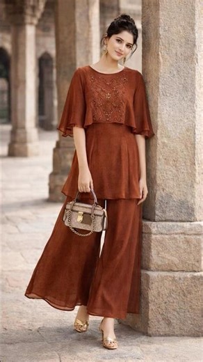 Rust Brown Ethnic Co-Ord Set ✨ Trendy Short Kurti & Plazo Look #outfit #shorts #fashion #ethnicwear