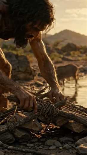 Starving Caveman Outsmarts Prey Using Genius Trap #Caveman #SurvivalSkills #SmartHunting