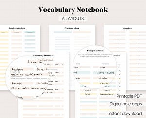 Vocabulary Notebook - Language Learning Printables PDF Notebook - Etsy
