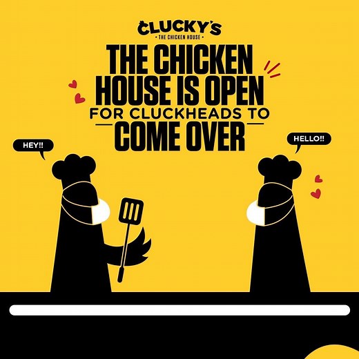 What a clucking comeback! Clucky's is now open for all you chicken lovers to dine in! So eat your heart out Cluckheads! But don't forget to mind the gap! We are now open for Dine in, takeaway and delivery! Takeaway: 12-7pm Delivery: 12pm-11pm Order online: www.cluckys.pk or Call 021-111-258-259(CLUCKY) #Cluckys #TheChickenHouse #Takeaway #Delivery | Clucky's