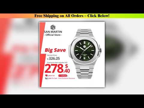 San Martin 43mm Luxury Business Men Diver Watch 316L Stainless Steel Classic PT5000 Automatic