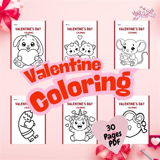 30 Valentine Coloring Pages, Valentines Day Coloring Book, Easy Coloring Sheets, Printable Valentines - Etsy