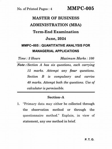 MMPC-005 June 2024 | IGNOU Previous Year Question Paper