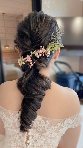 Romantic garden wedding hairdo by our dearest Jasmine  #gardenwedding #bridalhair #whimsicalhair #flowers | Cynderella Makeup and Hair by Cynthia Oh | Facebook