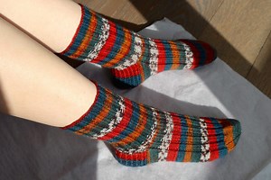 Hand-knit Wool Crew Socks - Colorful Striped Socks / One-of-a-kind - Etsy