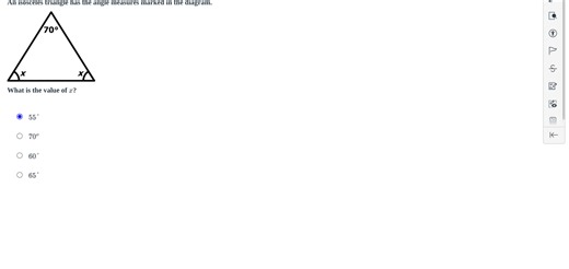 An isosceles triangle has the angle measures marked in the diag... | Filo