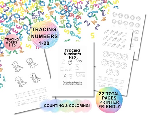 Tracing Numbers 1-20 Workbook for Preschool and Kindergarten Ages 2-6 B&W Printables - Etsy Canada