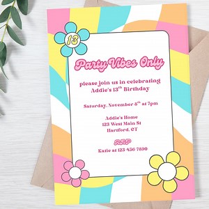 13th Birthday Invitation, Retro Birthday, Girls Bday Invite, Digital Download, BD124 - Etsy