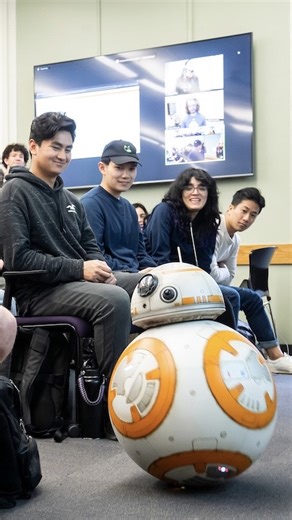 Notice how BB-8 returns to the same spot but ends up facing a different direction? That’s not movie magic, it’s physics in action. This phenomenon is called holonomy, where an object returns to its original position but with a changed orientation. Researchers led by Professor Oliver O’Reilly and Ph.D. student Theresa Honein are exploring how this phenomenon can help spherical robots like BB-8 navigate complex terrain on distant planets. Their work brought a realistic BB-8 build (by makers Psy De