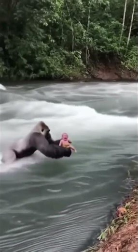Gorilla Saves Baby From Drowning – Caught On Camera