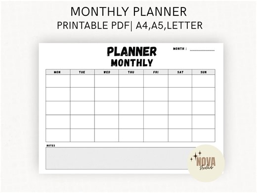 Minimalist Monthly Planner Printable | Calendar PDF | A4 A5 US Letter Planner | Simple Organizer | Instant Download - Etsy