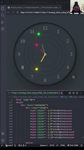 Quick Analog Clock Build with HTML CSS JS #coding #webdesign #shorts