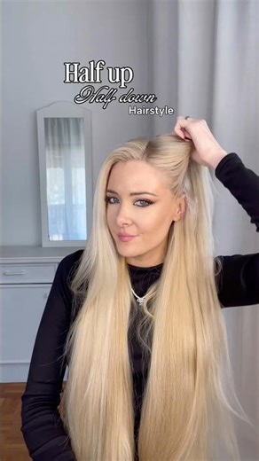 Halb offene Frisur mit nur einem Haargummi 💓 #halfuphalfdownhairstyle #hairstyle #diyhairstyle