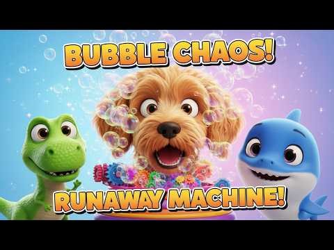 RUNAWAY Rainbow Bubble Machine Causes Bubble Chaos! | 3D Funny Dino & Pup Adventure Cartoon