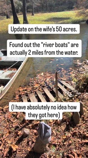 Part two of the family land scavenger hunt and today we are investigating the navy. I mentioned we found two boats in the woods but I left out the best part. We are a solid hike from the actual river. I am scratching my head trying to figure out the logistics of how these got here. Did they float in during a flood or did an uncle drag them out here thinking he would fix them up in 1998? Family land is full of mysteries and most of them are made of fiberglass and regret. Who else has a relative t