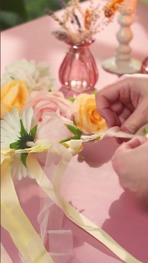 Floral hanging decoration with string lights and ribbons - DIY by Søstrene Grene