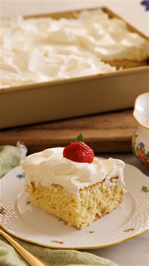 This incredible Tres Leches Cake is a personal favorite! It’s a light and airy vanilla cake SOAKED with a luscious mixture of milk, evaporated milk, and sweetened condensed milk. It gets topped with a dreamy layer of whipped cream and served with more of the milk mixture. This is a dessert my mother, who’s from Mexico, made all the time. It’s easy, tastes even better the next day and is so satisfying and delicious! Recipe on the blog 👉 link in bio👈 #preppykitchen #baker #recipevideo | Preppy K