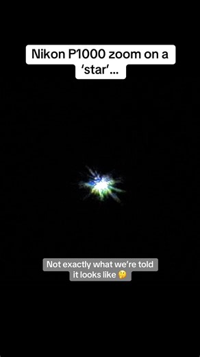 Captured through a Nikon P1000 extreme zoom pointed at a star in the night sky. Most images we see show stars as tiny perfect dots, but when you zoom in with powerful optics they appear very different. Not claiming anything — just showing what the camera recorded. What do you think we’re actually looking at? #hiddenknowledge #spaceexposed #whatsinthesky #firmament #nikonp1000