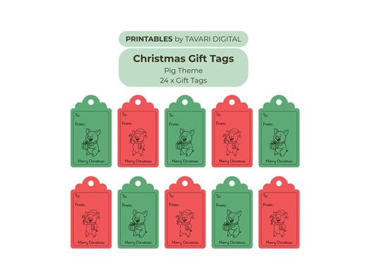 Christmas Pig Gift Tags | Red & Green Holiday Labels (A4 PDF) - Etsy Australia