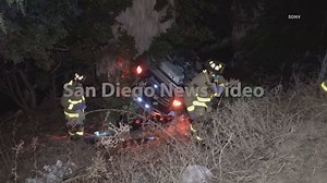 Fairmount Ave & Montezuma Rd, San Diego . * A driver launched his car into a ravine, with the car landing upside down on it's roof, after hitting several bollards protecting an electrical utility box * The force of the collision caused the vehicle to launch over, and completely clear, the electrical utility box * The driver was briefly trapped in his vehicle and called 911 * A passing motorist, Martin Mendez, saw the car go airborne and called it in to 911 prior to the driver calling 911 * The d