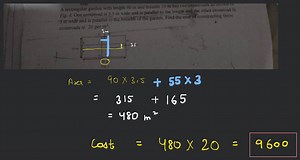 A rectangular garden with length 90 m and breadth 55 m has two ... | Filo