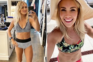 Carrie Underwood shows off impressive abs and toned legs in a bikini