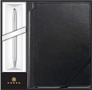 Dayspring Pens Engraved Cross Journal Set with Pen. Personalized Black Leather Journal with Chrome Classic Century Ballpoint. Customized Professional Gift Bundle.