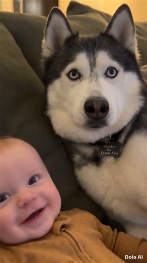 Husky and Baby 😂 Sheldon's Funniest Close-Up with Baby Leonard