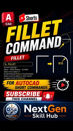 How to apply Fillet command in AutoCAD 2026. #AutoAD, #Shorts