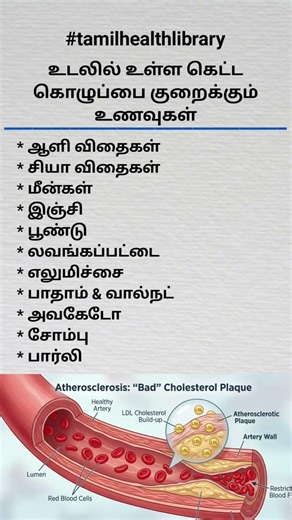 கெட்ட கொழுப்பை (LDL) வேரோடு கரைக்கும் உணவுகள்! | Cholestrol Reducing Foods #tamilhealthlibrary