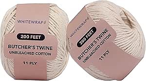 Premium Organic Butcher’s Twine | 1.2mm Natural Cotton, 400 Feet – Oven-Safe for Turkey Trussing, Meat Roasting & Baking | Strong & Versatile for Cooking, Crafts & Gift Wrapping