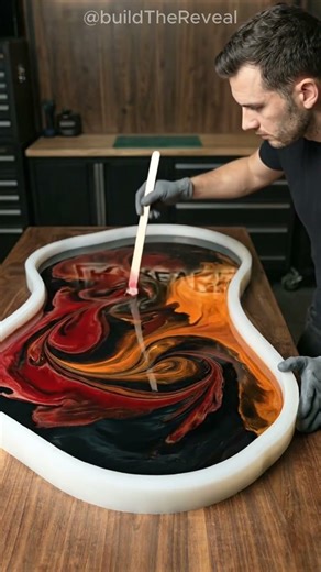 Epic Red & Black Epoxy Table Transformation! 🔥 Satisfying Resin Pour #shorts #diy
